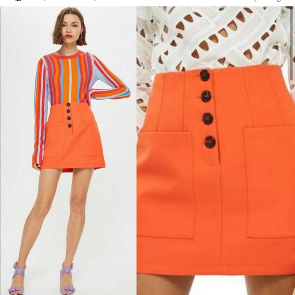 TOPSHOP orange button skirt